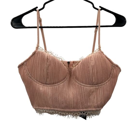 Nasty Gal Light Pink Lace Plisse‎ Sleeveless Zippered Corset Bralette Size 8 - Picture 1 of 6